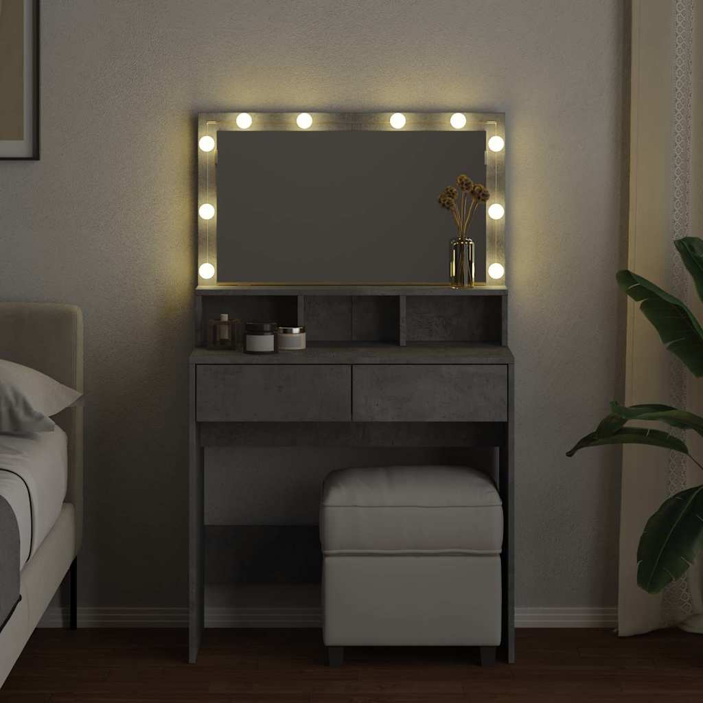 vidaXL Dressing Table with LED Concrete Grey 80x41x134,5 cm