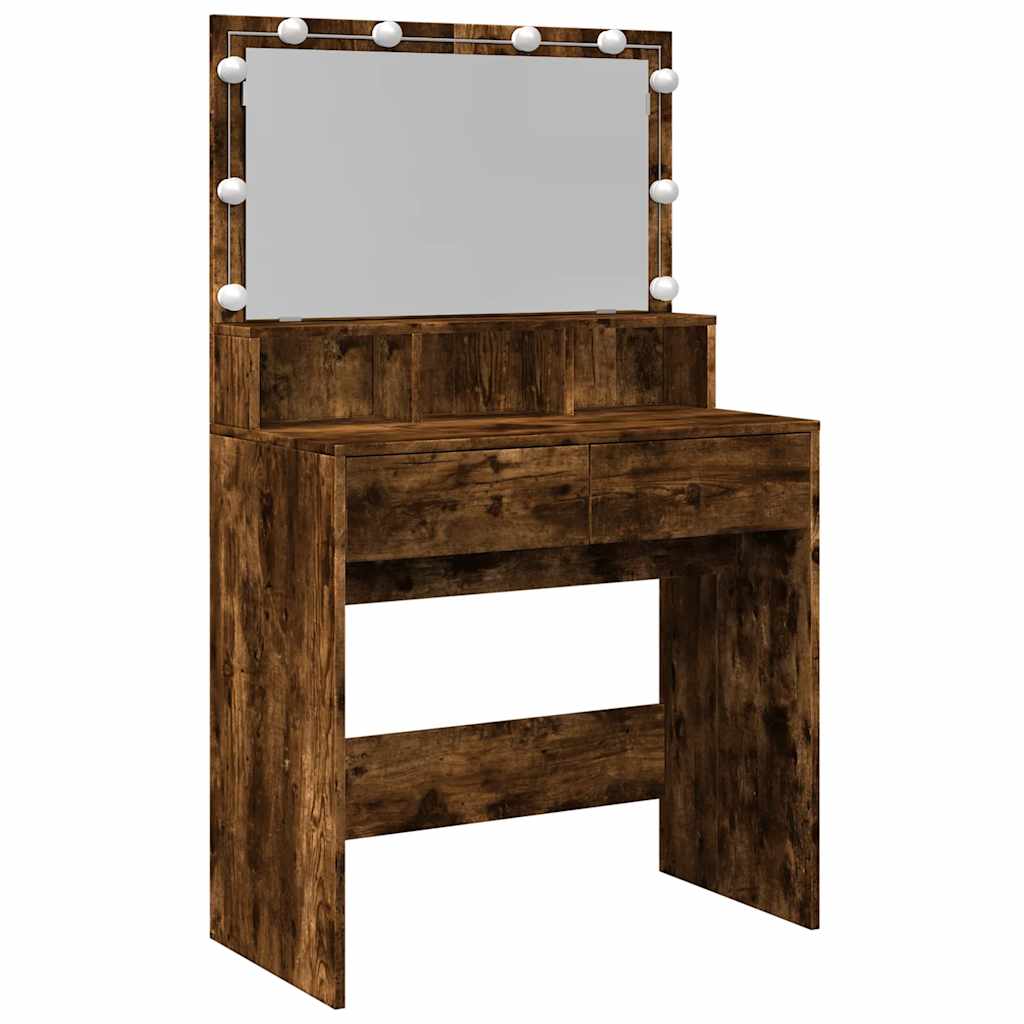 vidaXL Dressing Table with LED Smoked Oak 80x41x134,5 cm