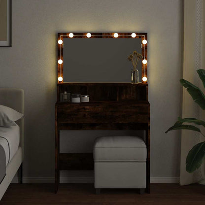 vidaXL Dressing Table with LED Smoked Oak 80x41x134,5 cm