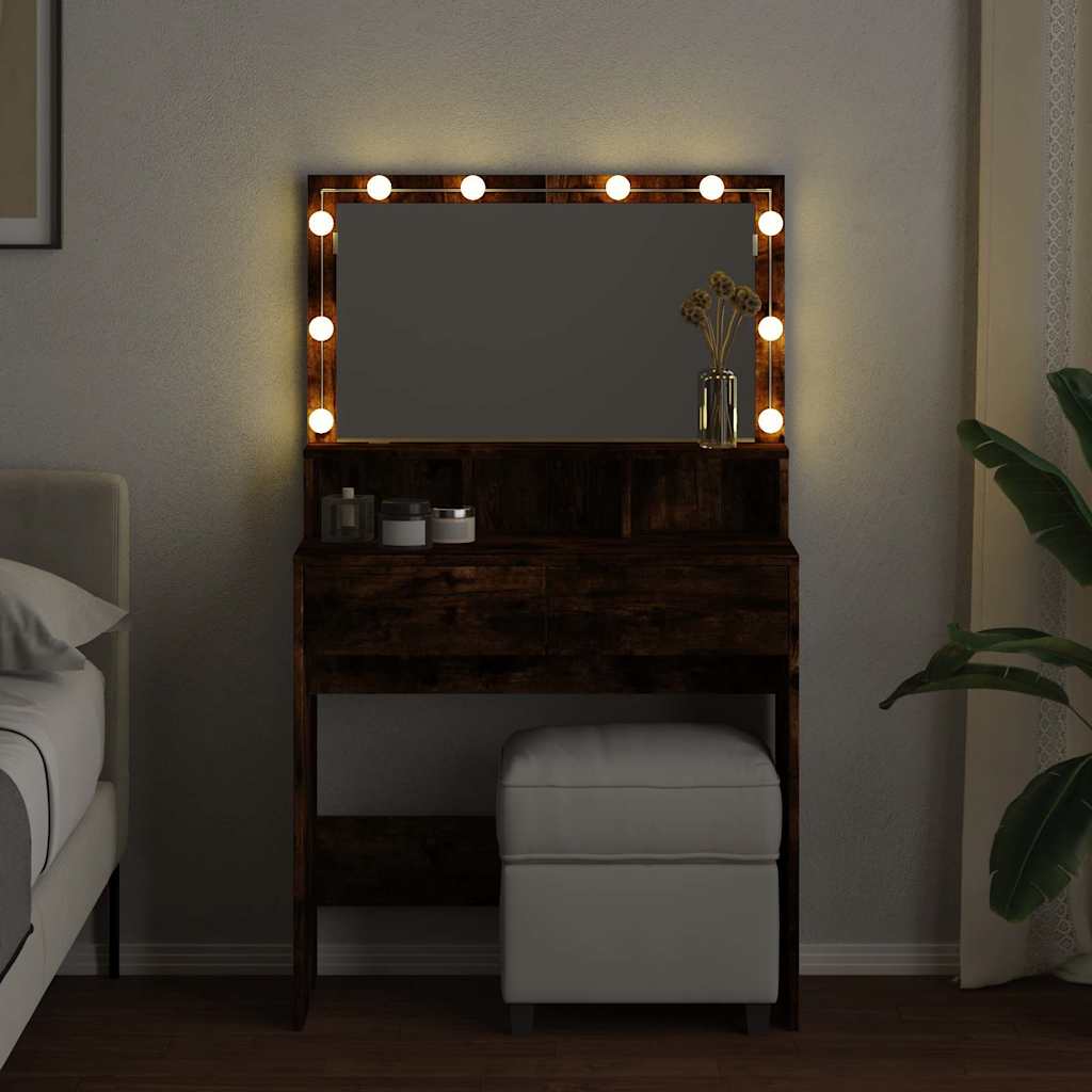 vidaXL Dressing Table with LED Smoked Oak 80x41x134.5 cm
