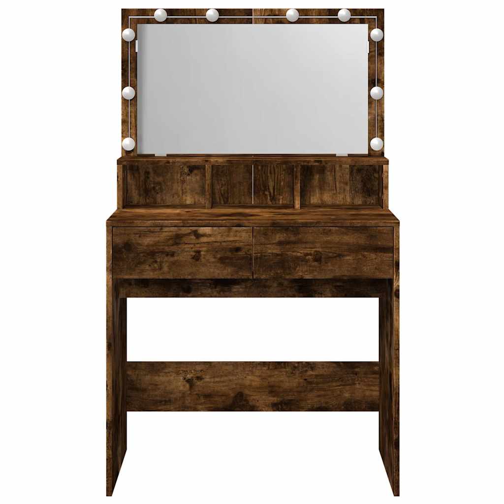 vidaXL Dressing Table with LED Smoked Oak 80x41x134,5 cm
