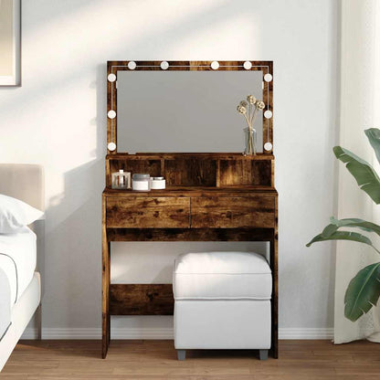 vidaXL Dressing Table with LED Smoked Oak 80x41x134,5 cm