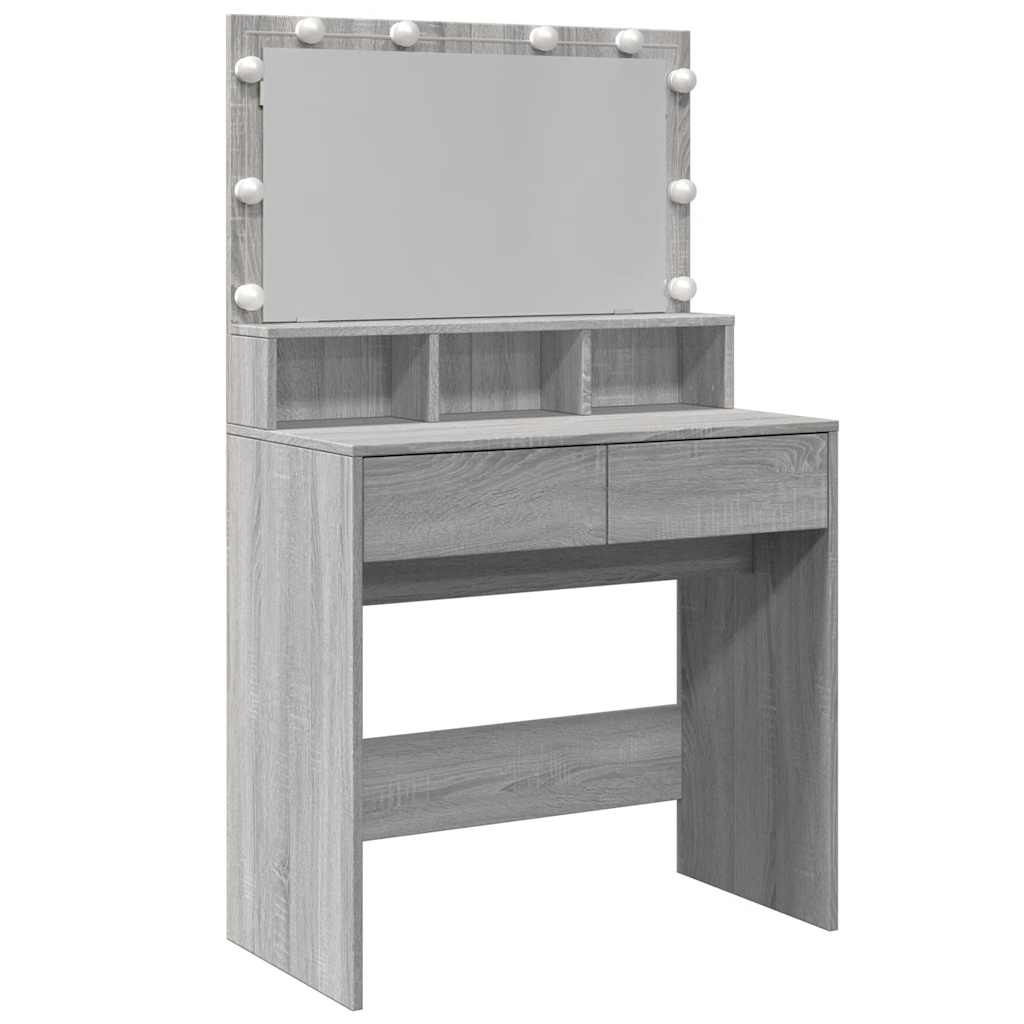 vidaXL Dressing Table with LED Grey Sonoma 80x41x134,5 cm