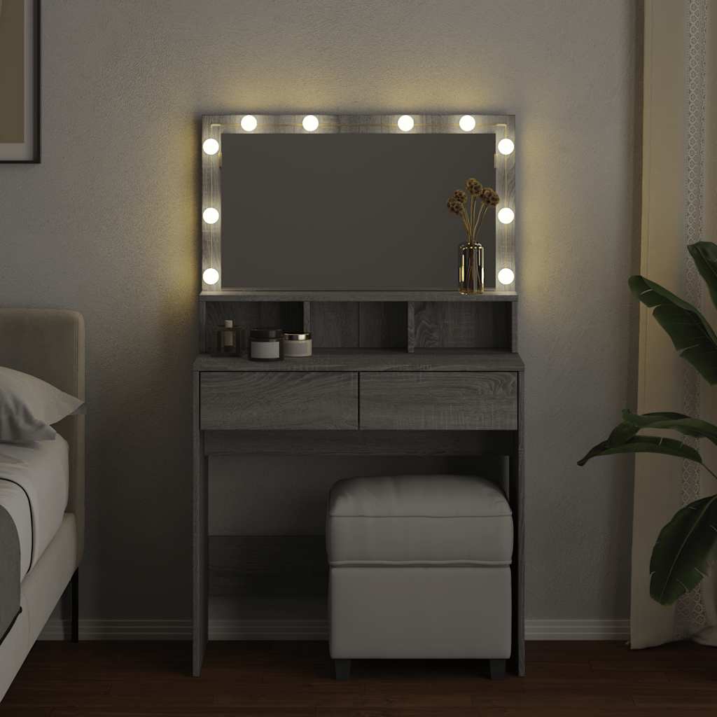 vidaXL Dressing Table with LED Grey Sonoma 80x41x134,5 cm
