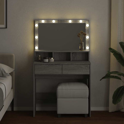 vidaXL Dressing Table with LED Grey Sonoma 80x41x134,5 cm