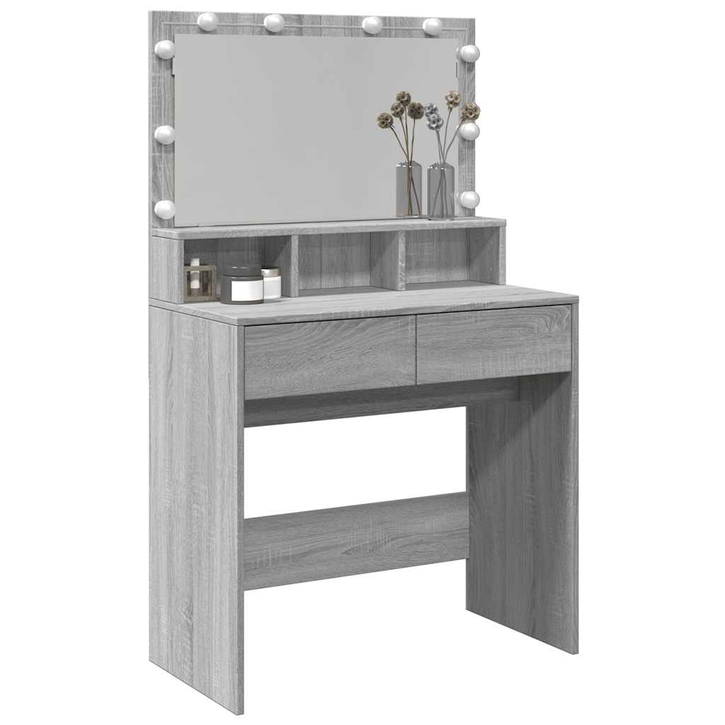 vidaXL Dressing Table with LED Grey Sonoma 80x41x134,5 cm