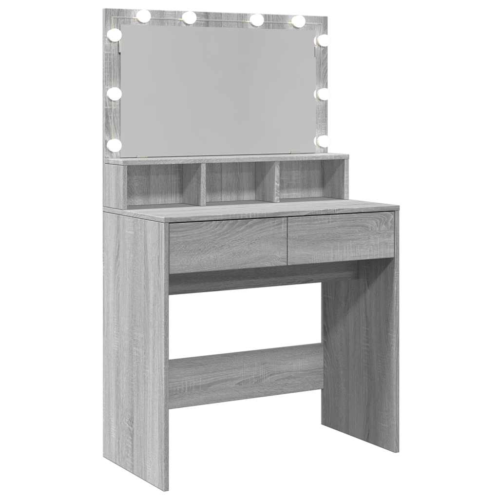 vidaXL Dressing Table with LED Grey Sonoma 80x41x134,5 cm