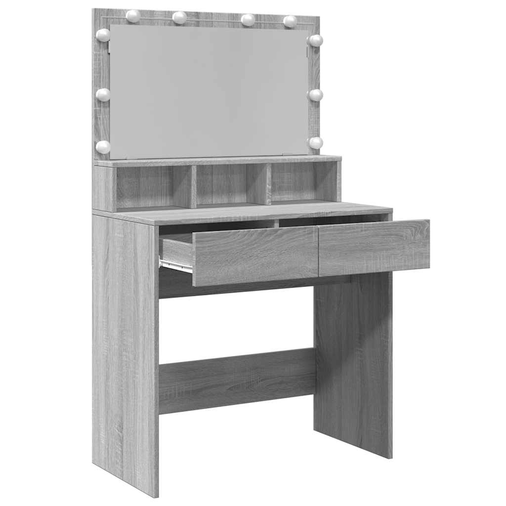 vidaXL Dressing Table with LED Grey Sonoma 80x41x134,5 cm