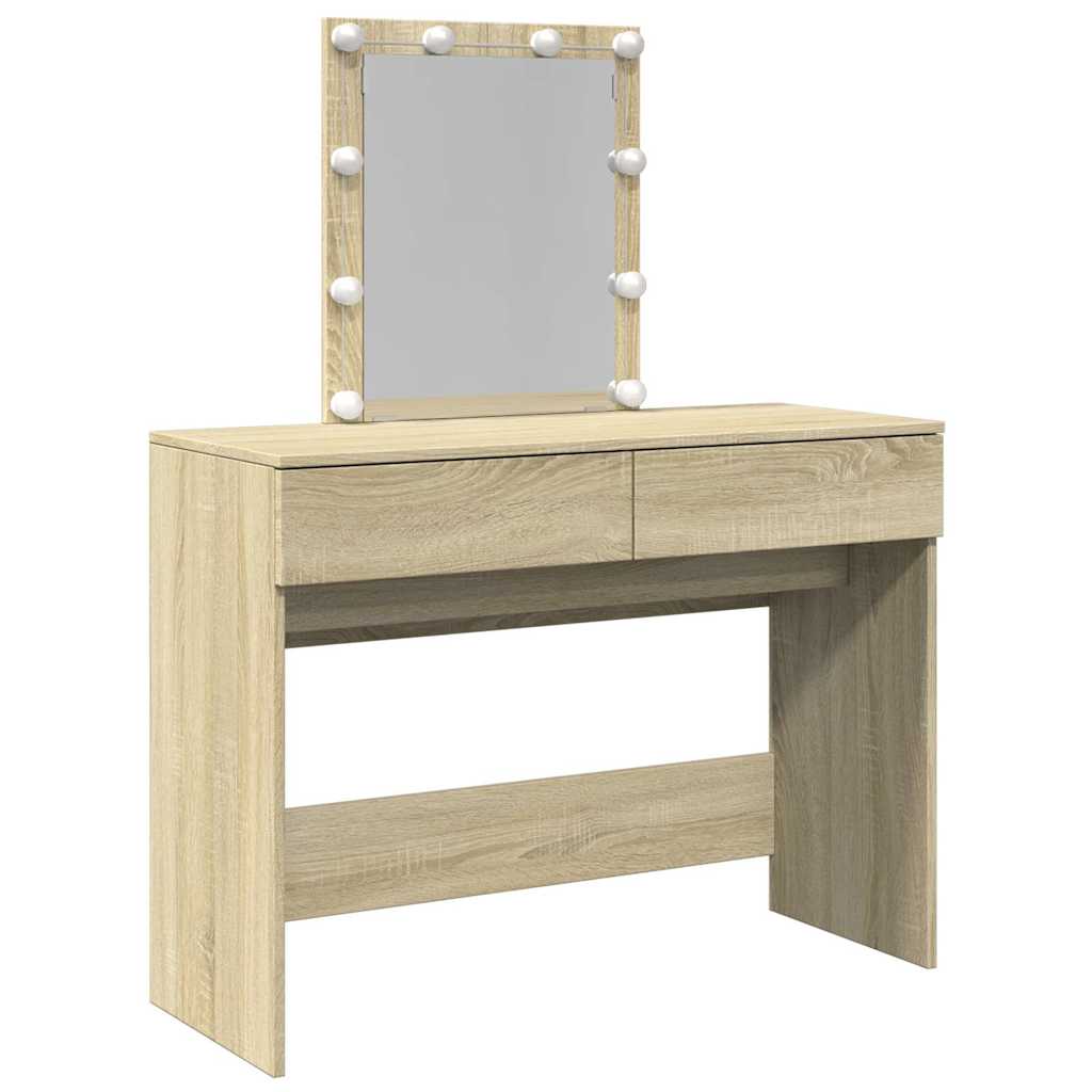 vidaXL Dressing Table with LED Sonoma Oak 100x40x130 cm
