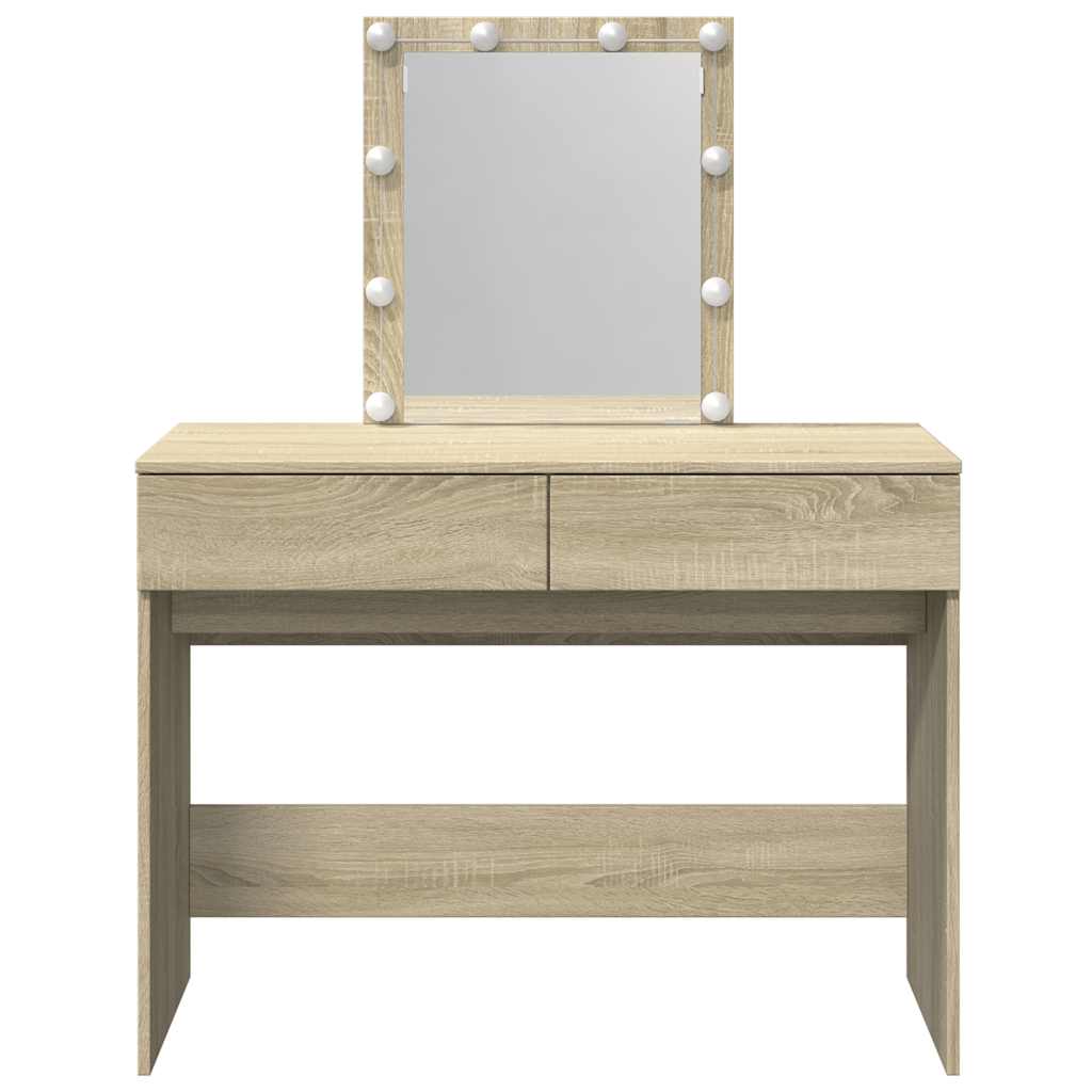 vidaXL Dressing Table with LED Sonoma Oak 100x40x130 cm