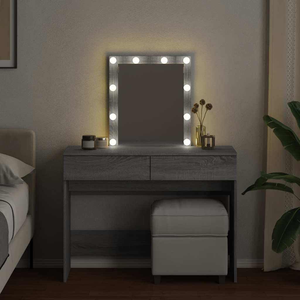 vidaXL Dressing Table with LED Grey Sonoma 100x40x130 cm