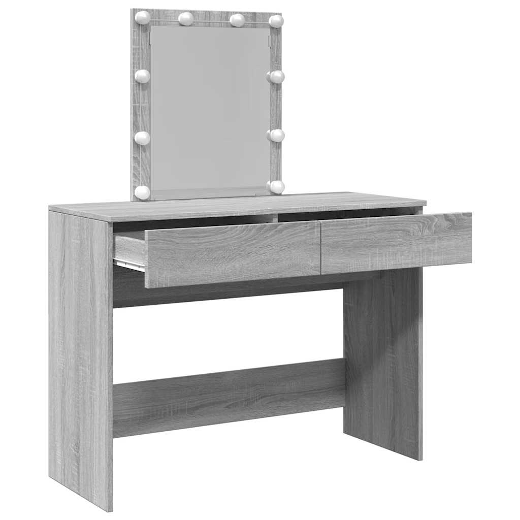 vidaXL Dressing Table with LED Grey Sonoma 100x40x130 cm