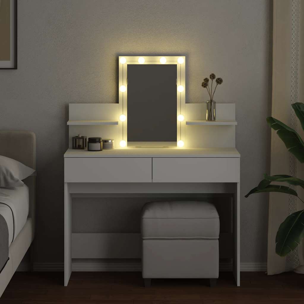 vidaXL Dressing Table with LED White 100x40x130 cm