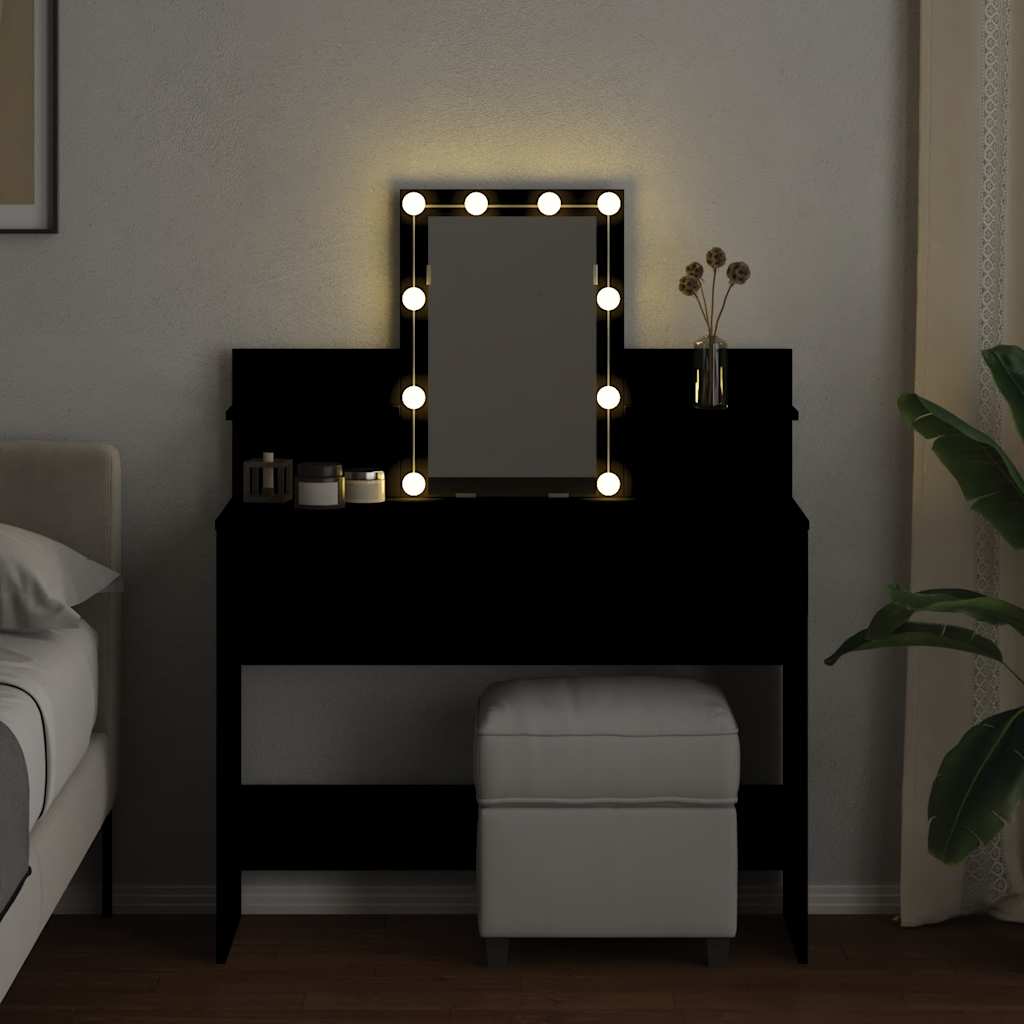 vidaXL Dressing Table with LED Black 100x40x130 cm