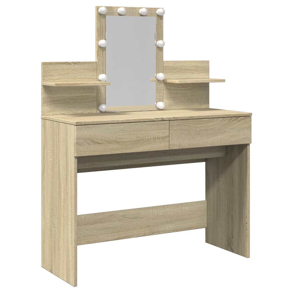 vidaXL Dressing Table with LED Sonoma Oak 100x40x130 cm