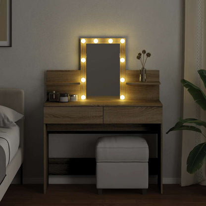 vidaXL Dressing Table with LED Sonoma Oak 100x40x130 cm