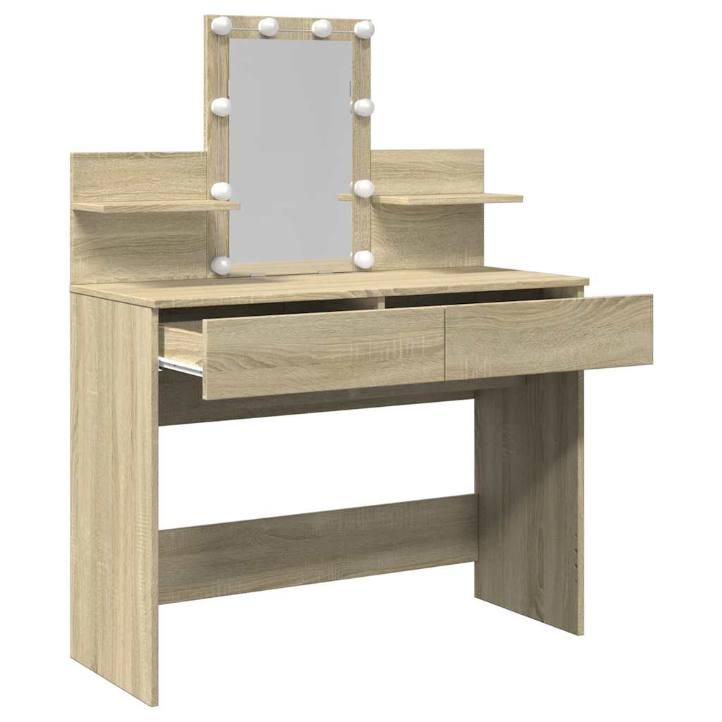 vidaXL Dressing Table with LED Sonoma Oak 100x40x130 cm
