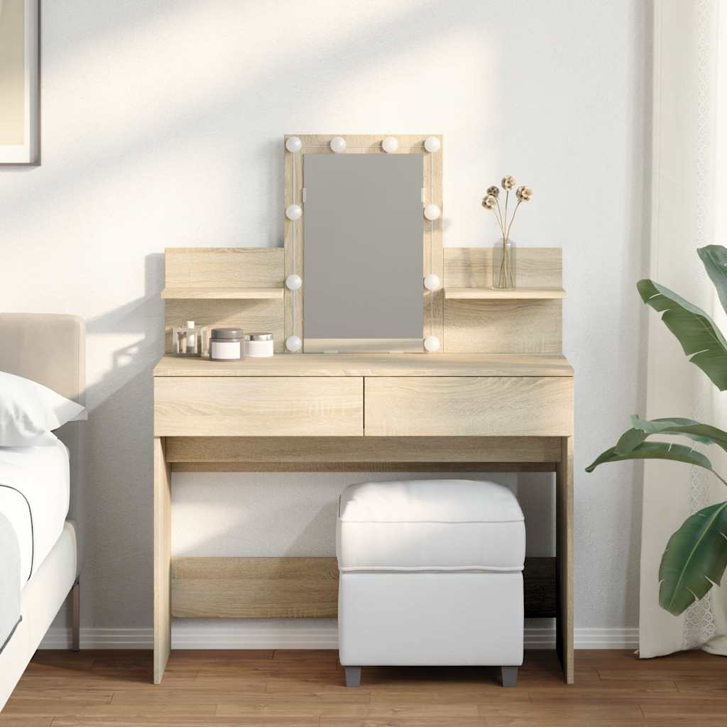 vidaXL Dressing Table with LED Sonoma Oak 100x40x130 cm
