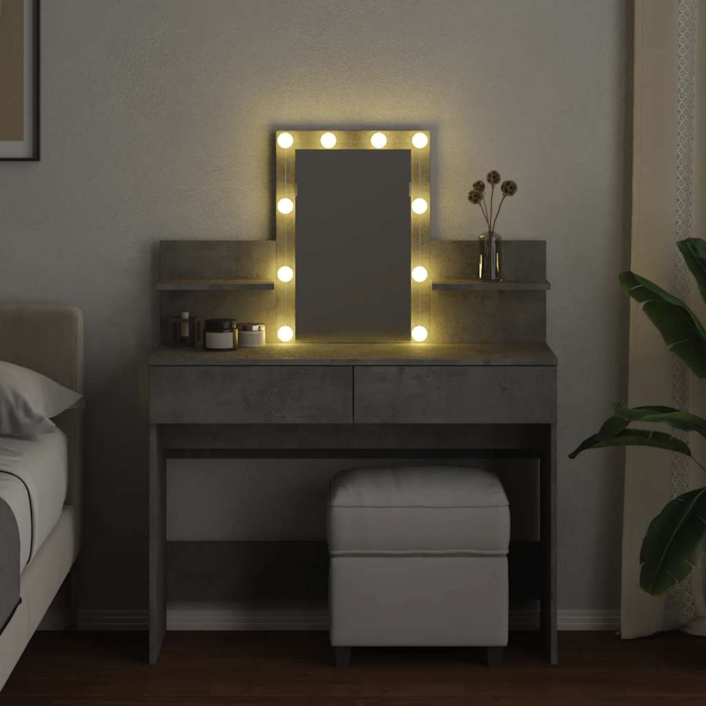 vidaXL Dressing Table with LED Concrete Grey 100x40x130 cm