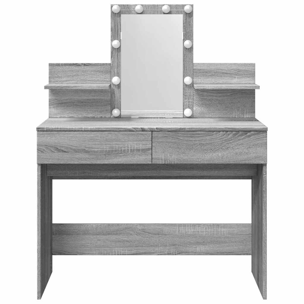 vidaXL Dressing Table with LED Grey Sonoma 100x40x130 cm