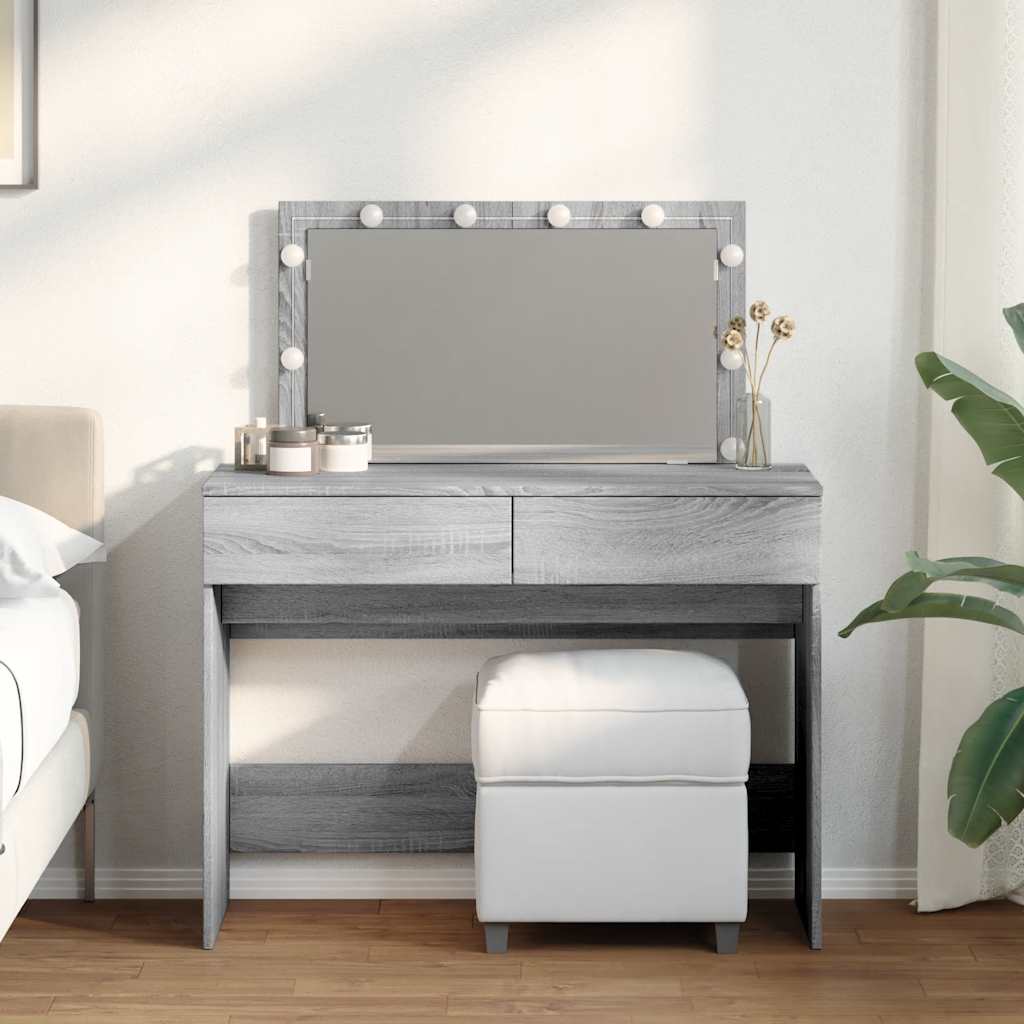vidaXL Dressing Table with LED Grey Sonoma 100x40x120 cm