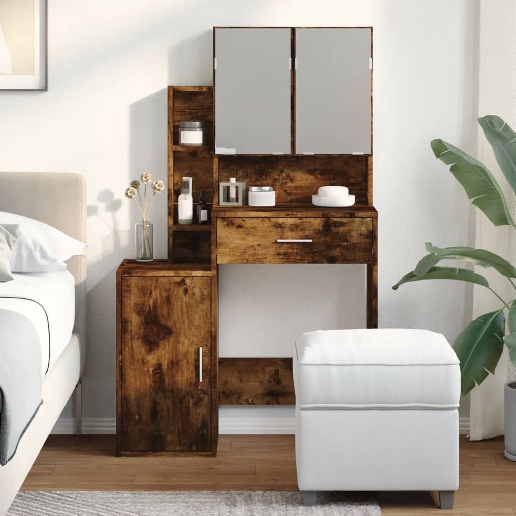 vidaXL Dressing Table with Cabinet Smoked Oak 80x35x132 cm