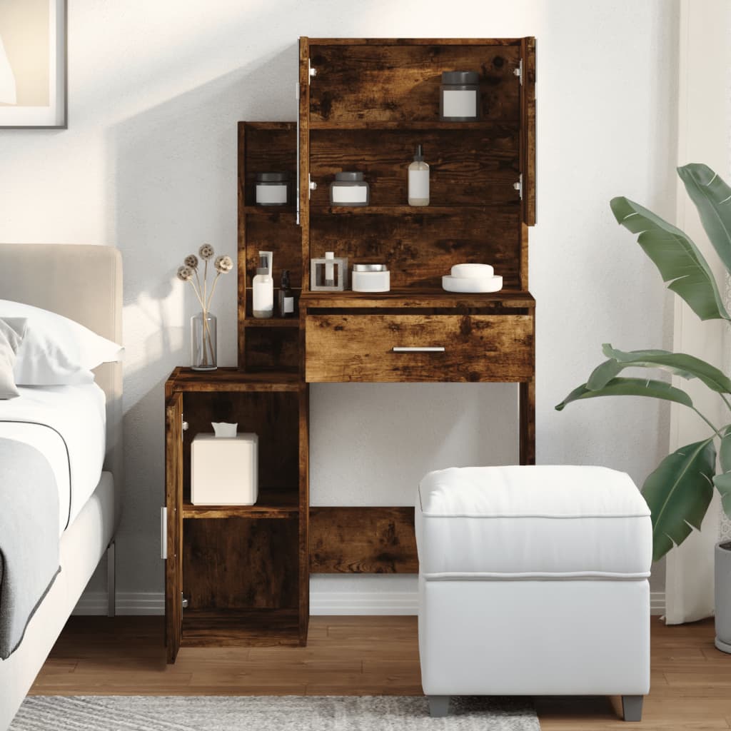 vidaXL Dressing Table with Cabinet Smoked Oak 80x35x132 cm