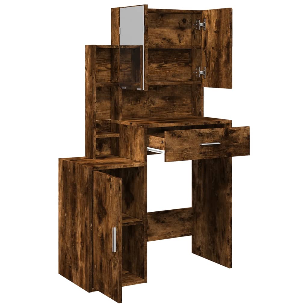 vidaXL Dressing Table with Cabinet Smoked Oak 80x35x132 cm