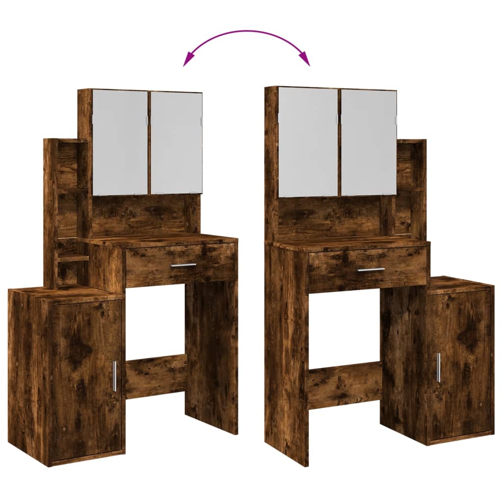 vidaXL Dressing Table with Cabinet Smoked Oak 80x35x132 cm