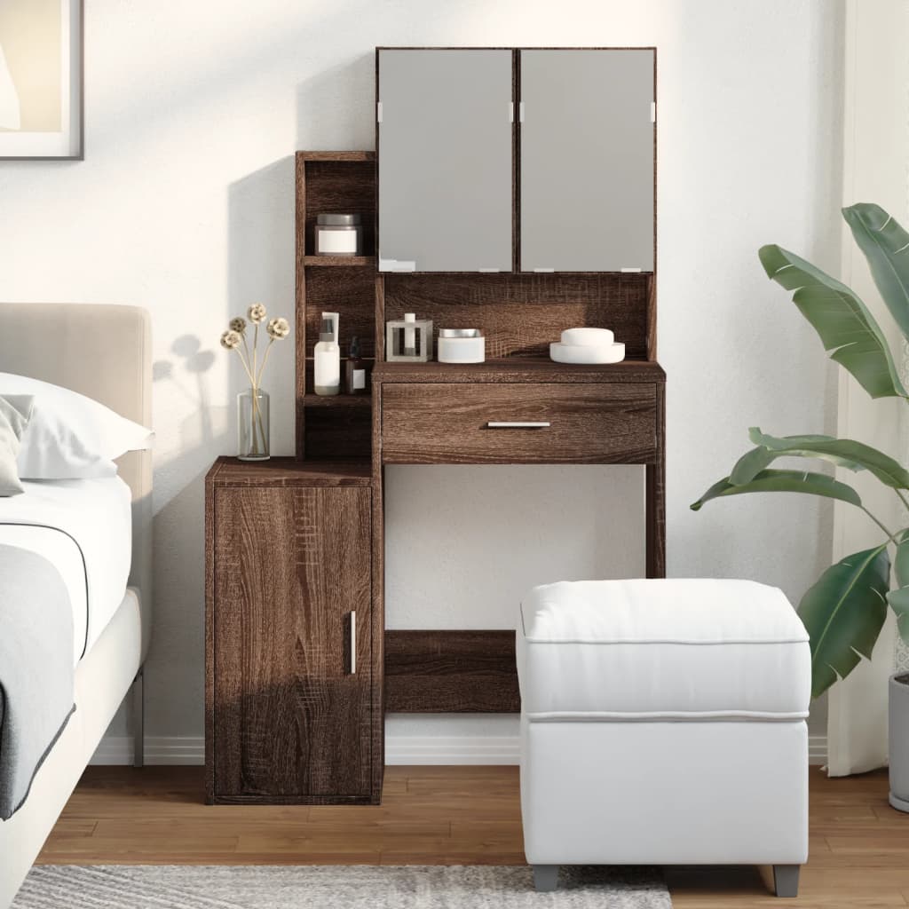 vidaXL Dressing Table with Cabinet Brown Oak 80x35x132 cm