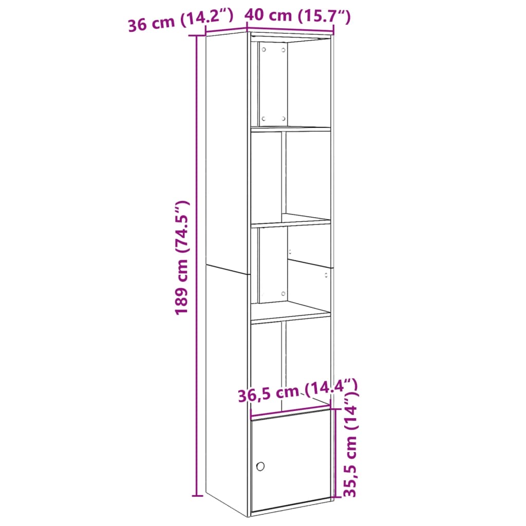 vidaXL Bookcase Concrete Grey 40x36x189 cm Engineered Wood