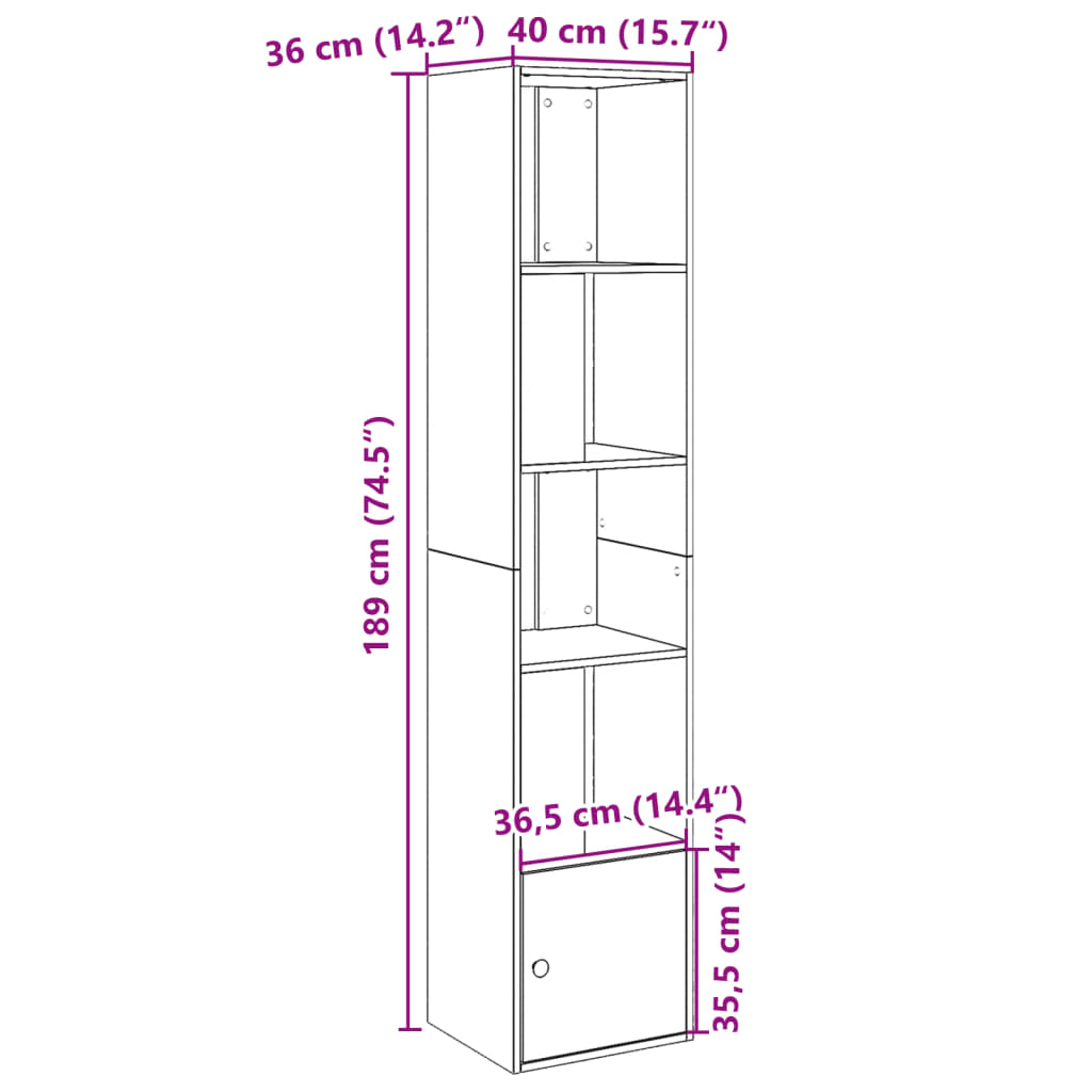 vidaXL Bookcase Grey Sonoma 40x36x189 cm Engineered Wood