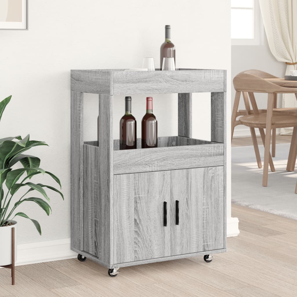 vidaXL Bar Cart Grey Sonoma 60x39,5x89 cm Engineered Wood