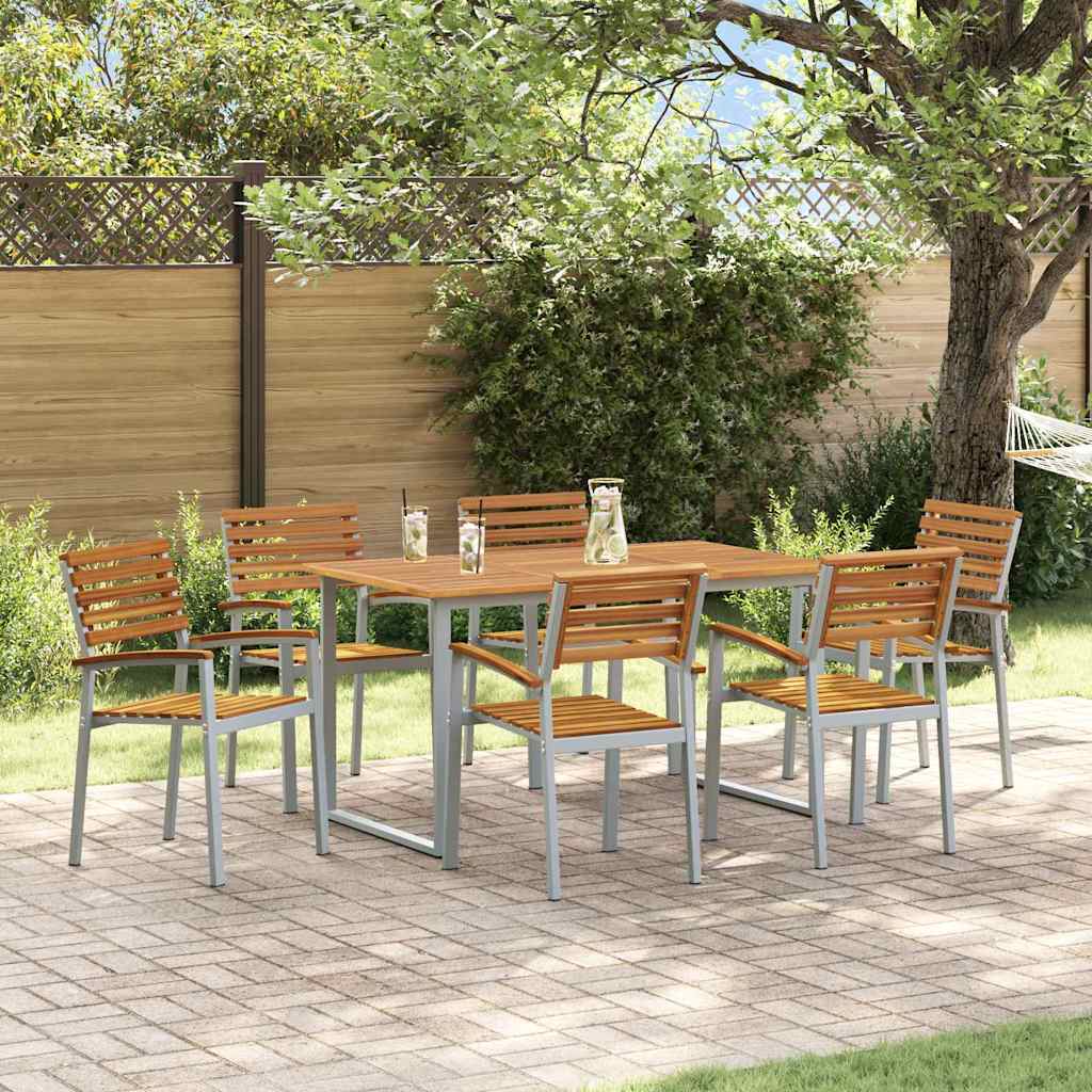 vidaXL Garden Dining Set 7 pcs Grey Solid Acacia Wood