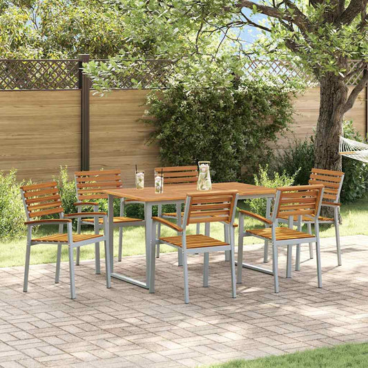 vidaXL Garden Dining Set 7 pcs Grey Solid Acacia Wood