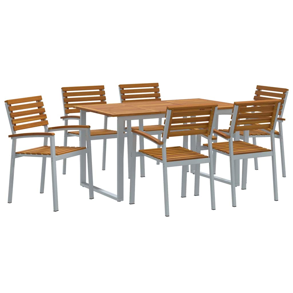 vidaXL Garden Dining Set 7 pcs Grey Solid Acacia Wood