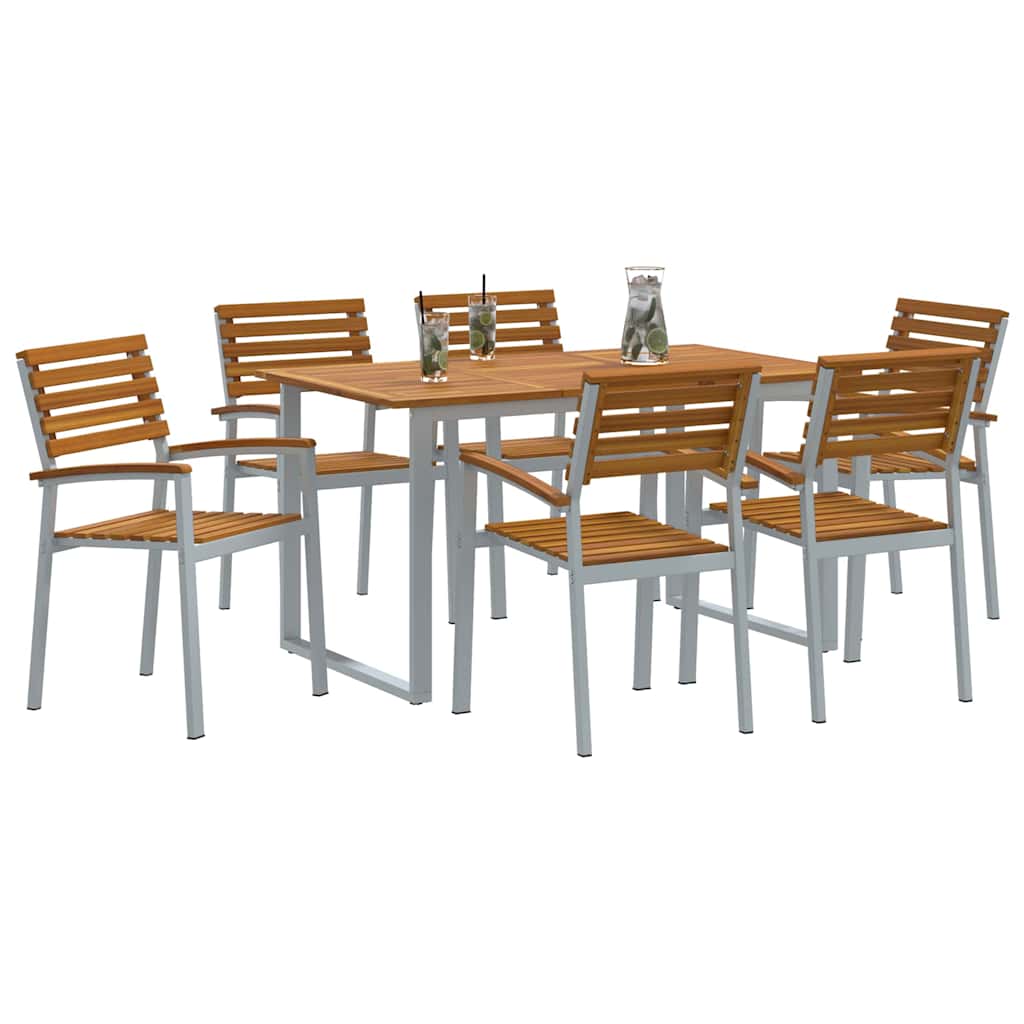 vidaXL Garden Dining Set 7 pcs Grey Solid Acacia Wood