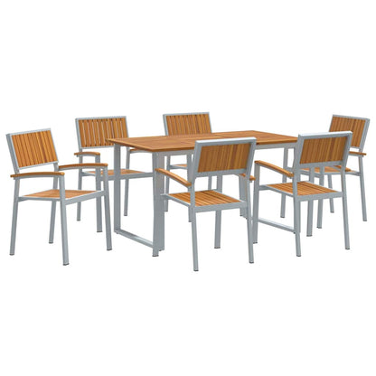 vidaXL Garden Dining Set 7 pcs Grey Solid Acacia Wood