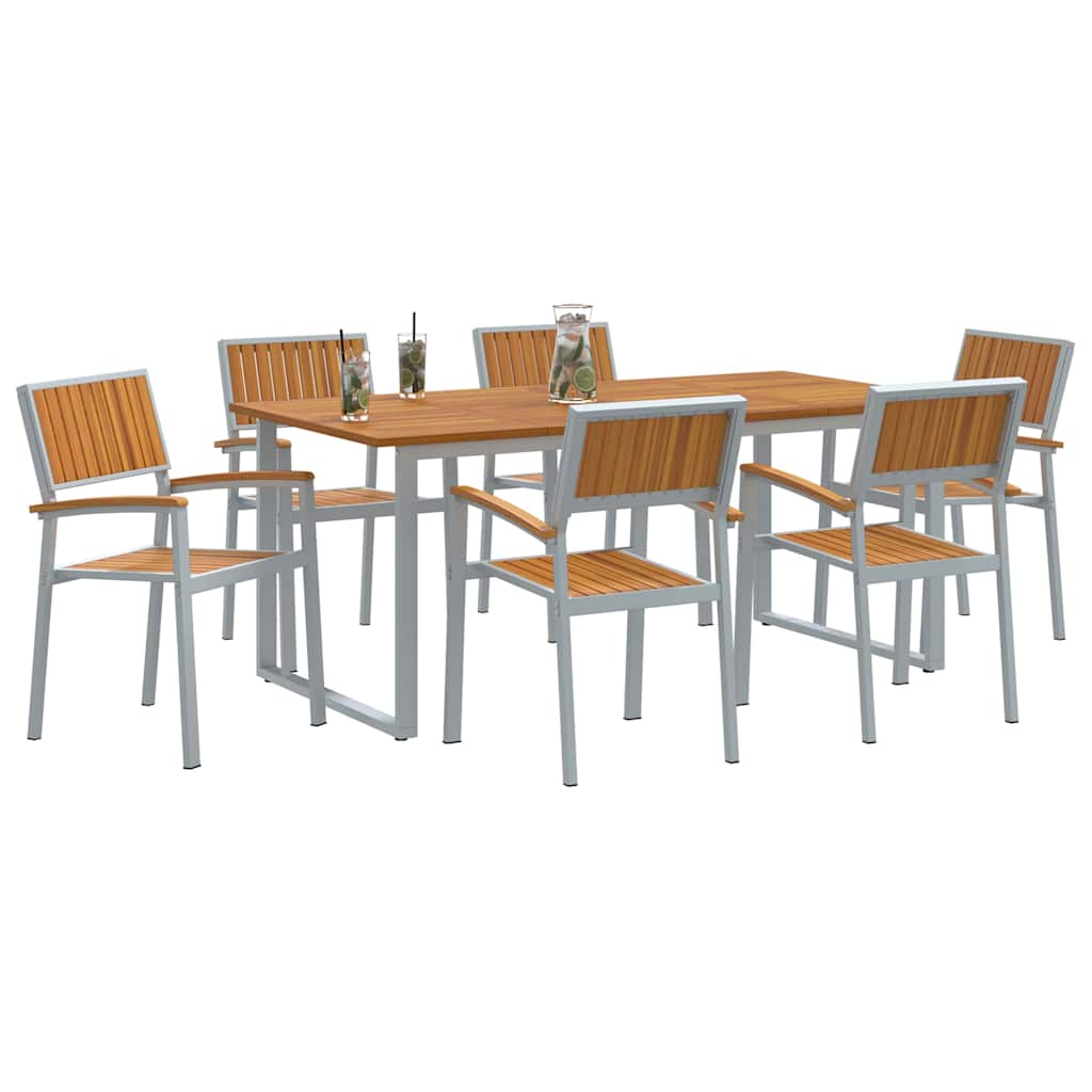 vidaXL Garden Dining Set 7 pcs Grey Solid Acacia Wood