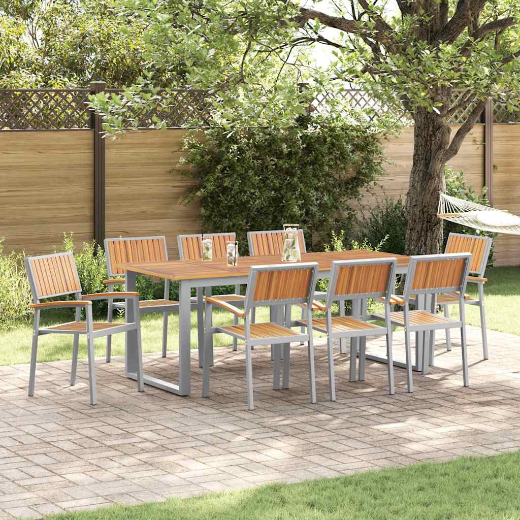 vidaXL Garden Dining Set 9 pcs Grey Solid Acacia Wood