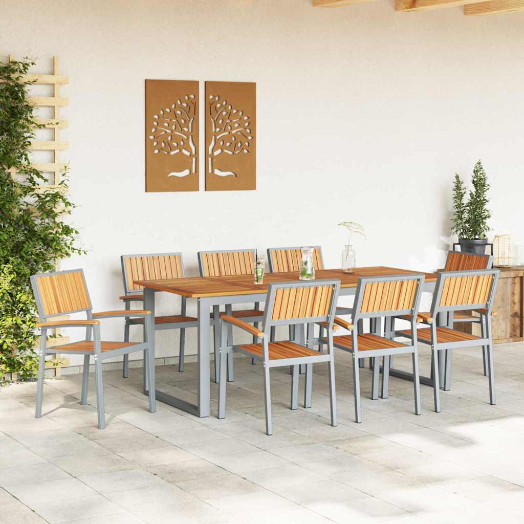 vidaXL Garden Dining Set 9 pcs Grey Solid Acacia Wood