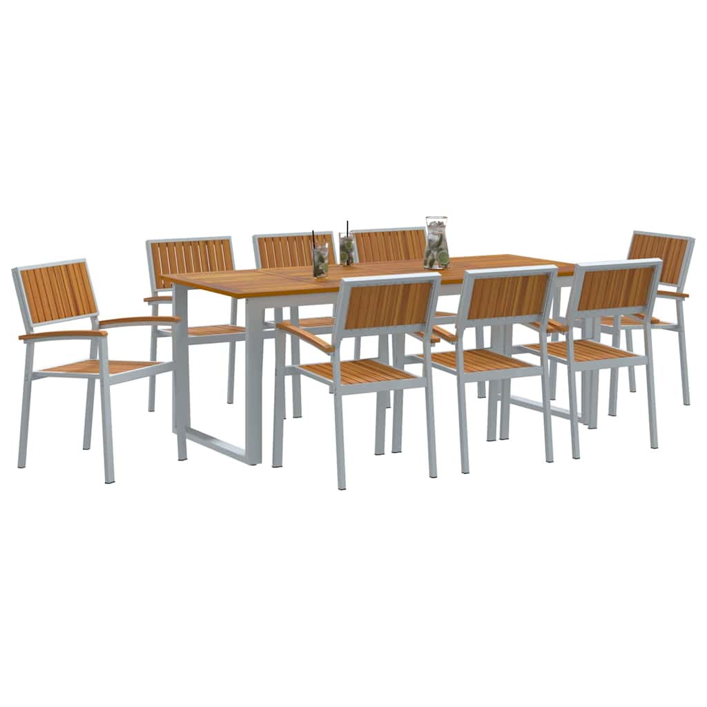 vidaXL Garden Dining Set 9 pcs Grey Solid Acacia Wood