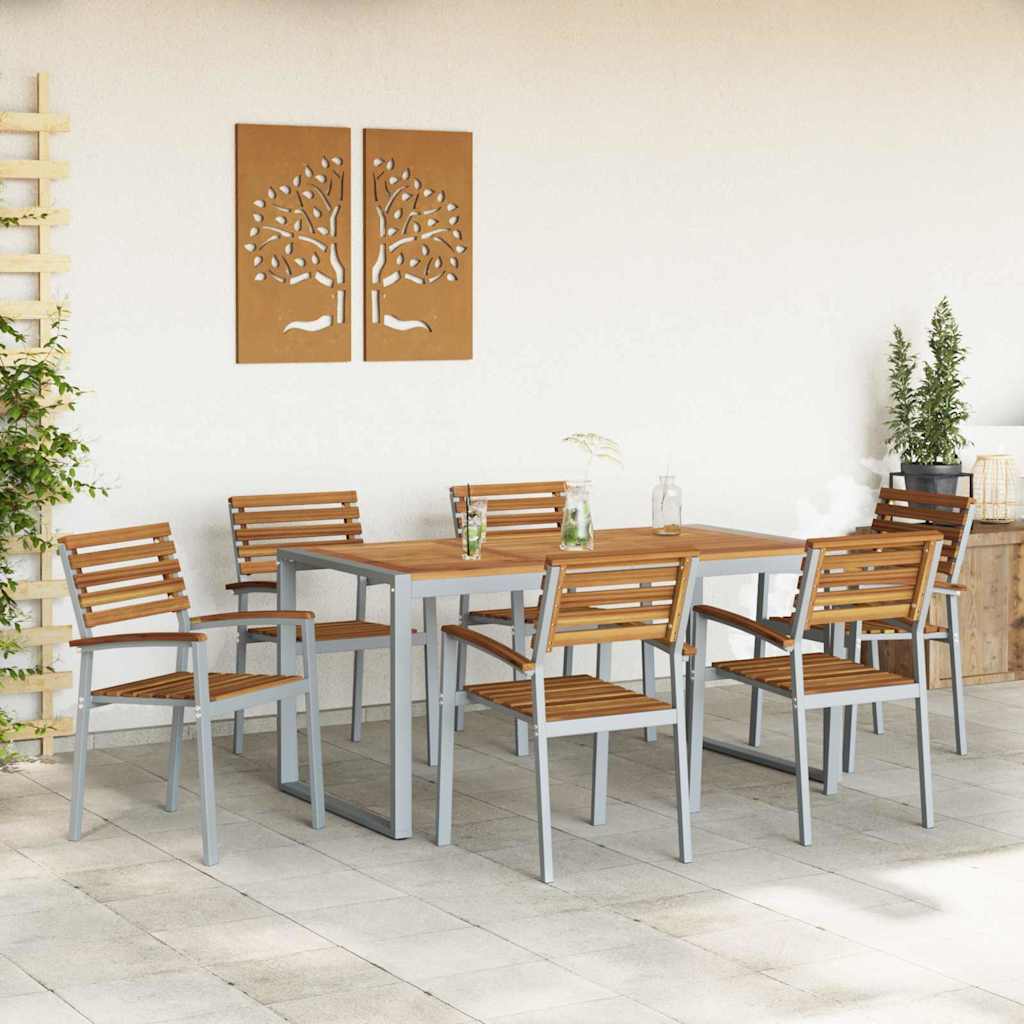 vidaXL Garden Dining Set 7 pcs Grey Solid Acacia Wood