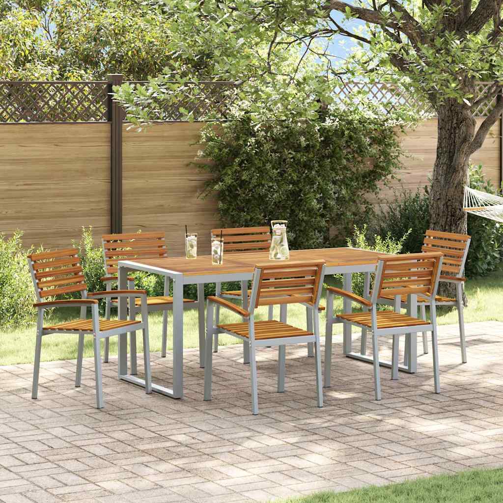 vidaXL Garden Dining Set 7 pcs Grey Solid Acacia Wood
