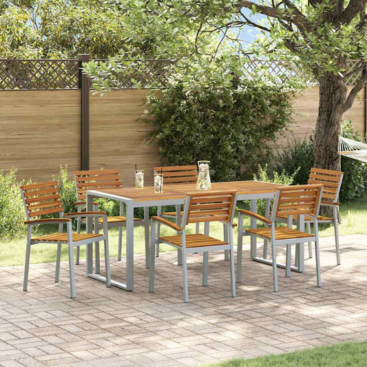 vidaXL Garden Dining Set 7 pcs Grey Solid Acacia Wood