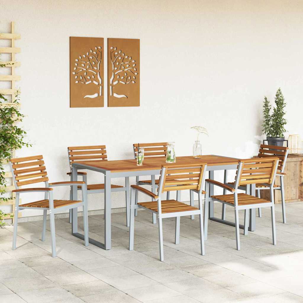 vidaXL Garden Dining Set 7 pcs Grey Solid Acacia Wood