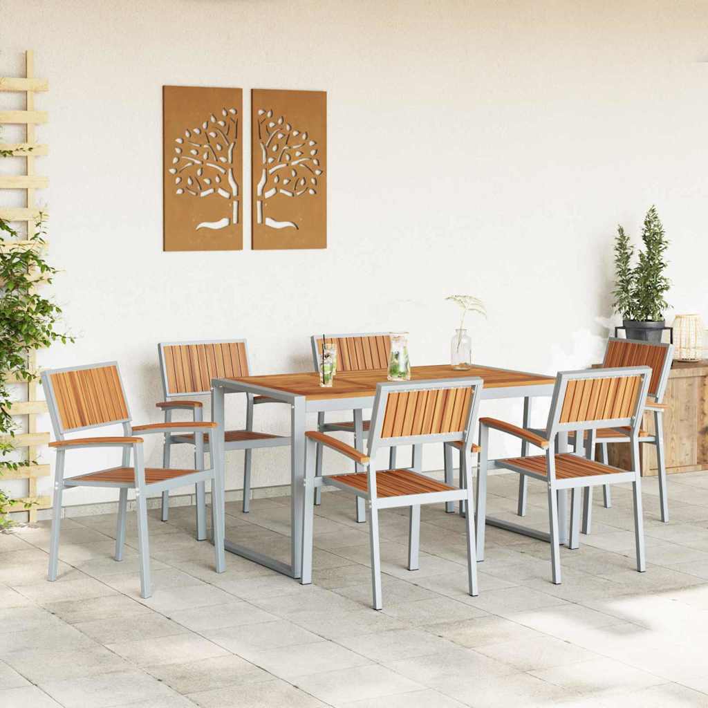 vidaXL Garden Dining Set 7 pcs Grey Solid Acacia Wood