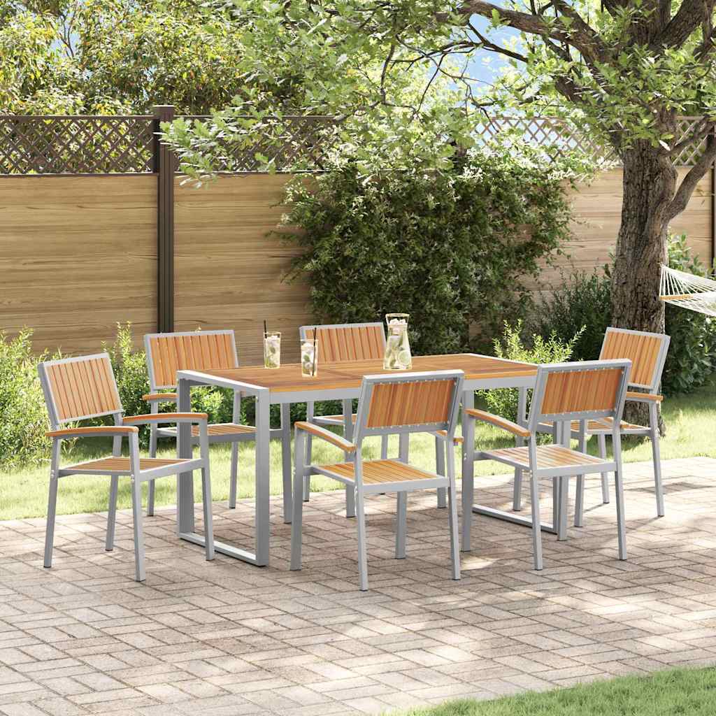 vidaXL Garden Dining Set 7 pcs Grey Solid Acacia Wood