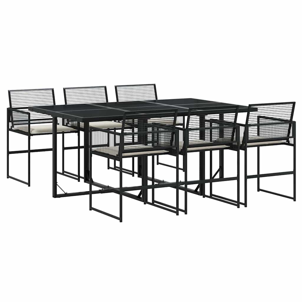 vidaXL 7 Piece Garden Dining Set with Cushions Black Poly Rattan