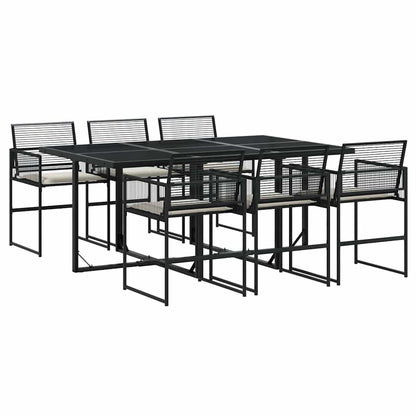 vidaXL 7 Piece Garden Dining Set with Cushions Black Poly Rattan